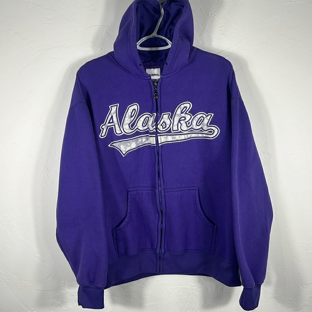🔥🔥 Vintage ALASKA Embroidered Full‎ Zip Jacket Hoodie Sweatshirt - Women Sz Lg